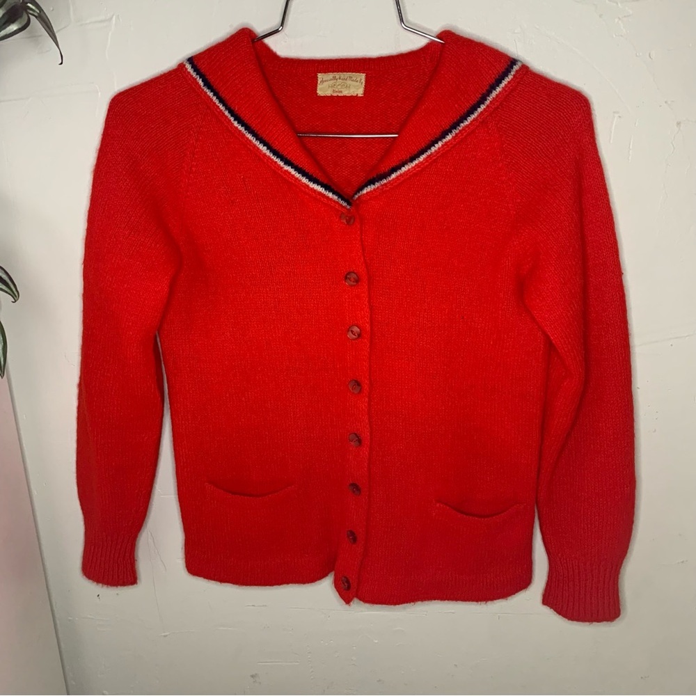 Vintage Wool Collared Cardigan Vibrant Red​